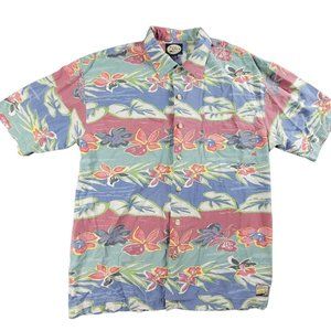 Tommy Bahama Mens Large Multicolor Floral Button Up Shirt Short Sleeve Travel Va